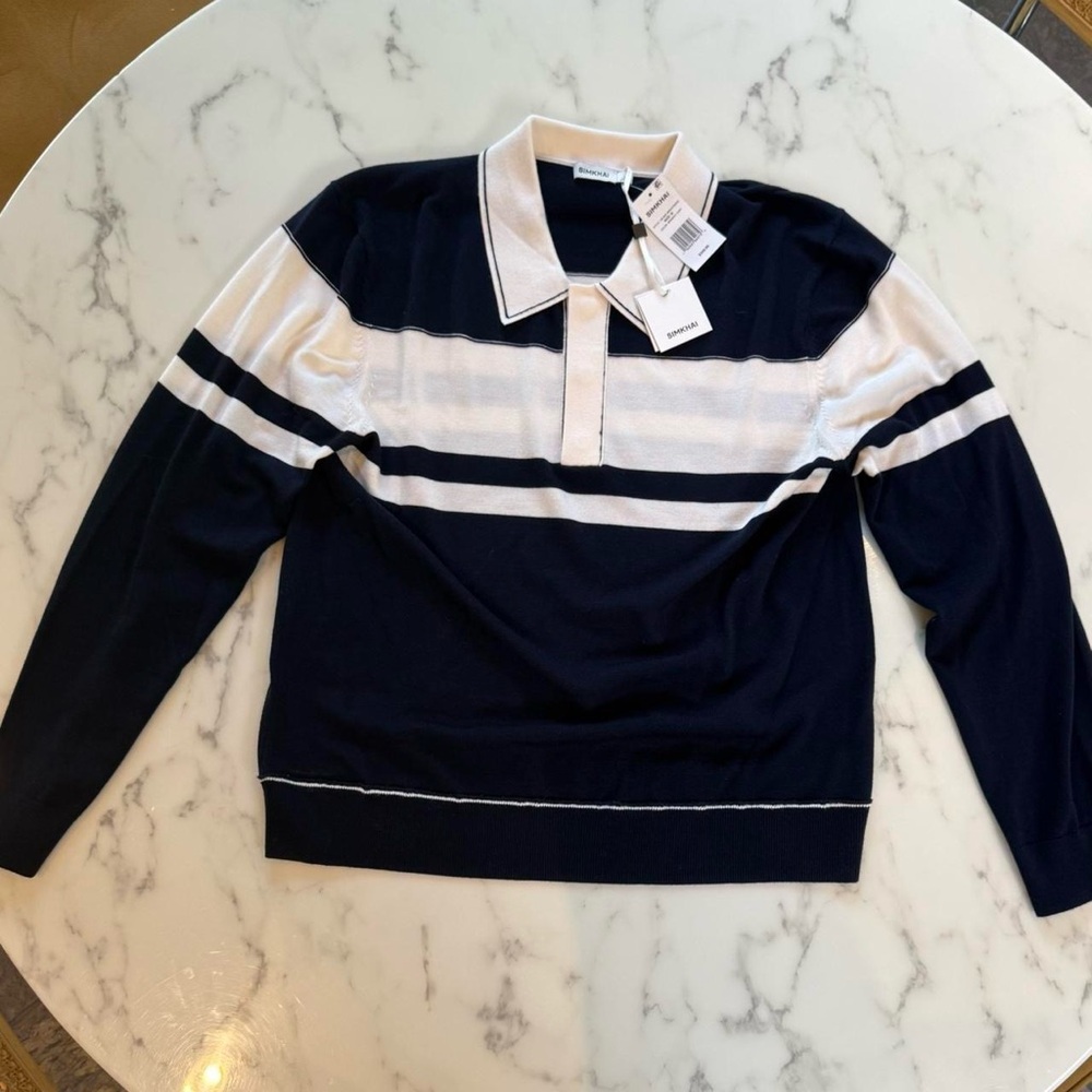 Simkah Louis Regular Fit Striped Wool Polo Sweater 
Size Medium
